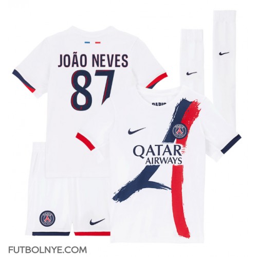 Camiseta Paris Saint-Germain Joao Neves #87 Visitante Equipación para niños 2024-25 manga corta (+ pantalones cortos)